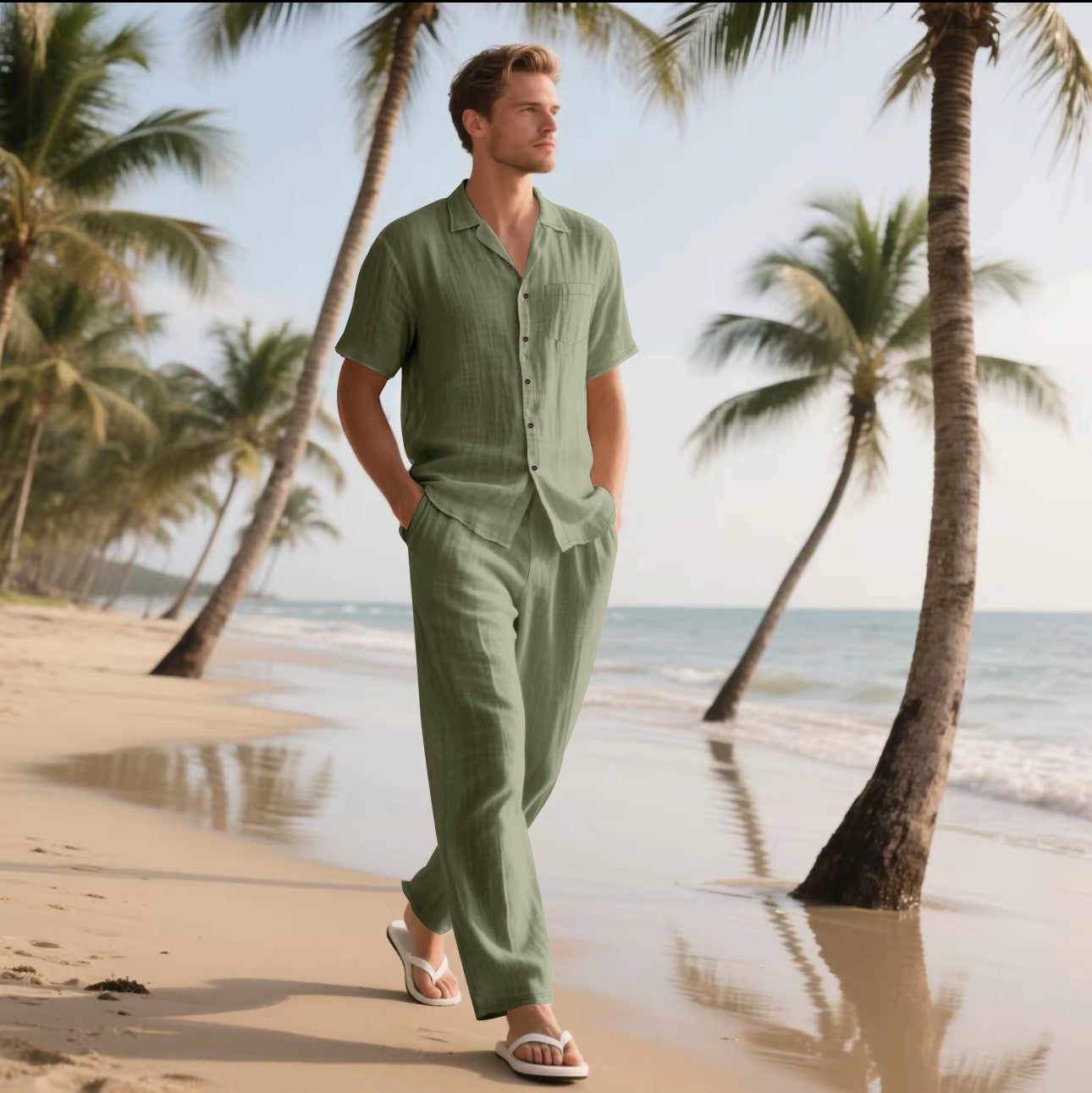 Breathable Short Sleeve Shirt Beach Suit
