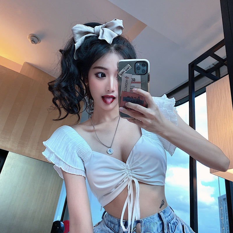 Lotus Leaf Sleeve Crop T-shirt