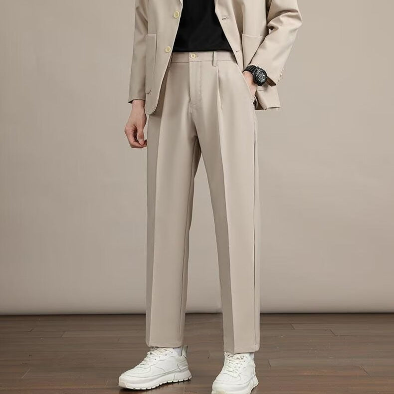 Mens Solid Color Minimalism Straight Cut Dress Pants