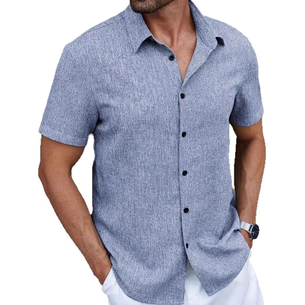 Men's Lapel Cotton And Linen Stripes Jacquard Loose Casual Shirt