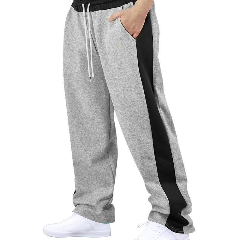 Stitching Contrast Color Loose Straight Drawstring Leisure Pants Men