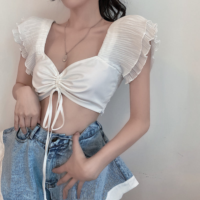 Lotus Leaf Sleeve Crop T-shirt