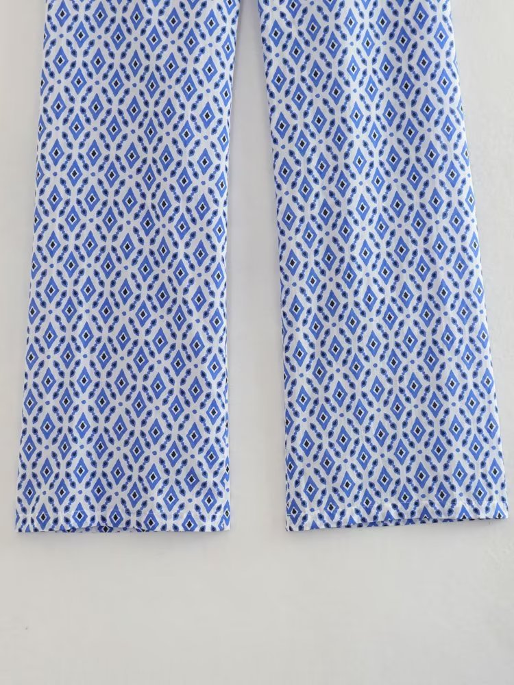 Women's Fashion Graceful Bow Decorative Printed Top Pants