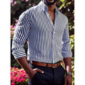 Men's Slim Striped Long Sleeve Shirt Youth Fashion