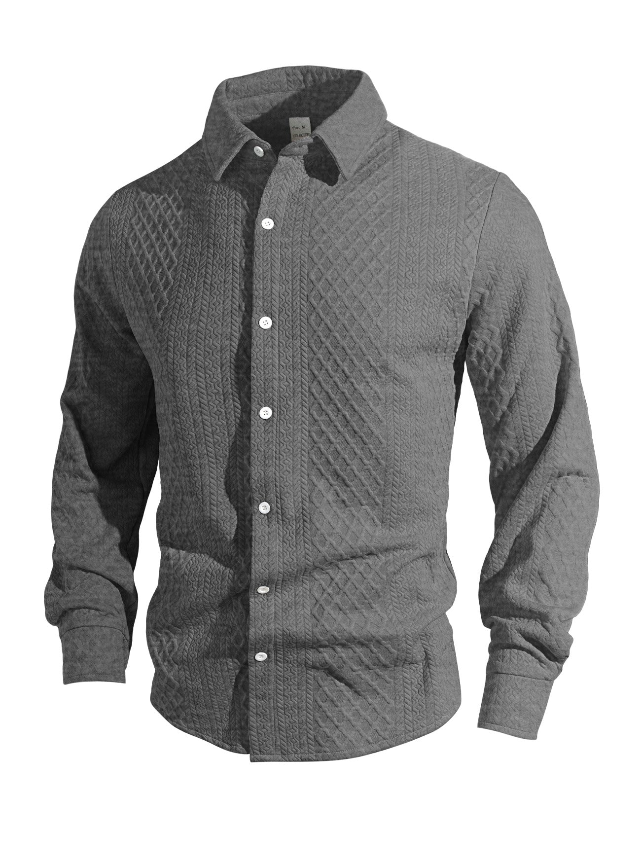 Knitted Floral Single-breasted Casual Sport Business Men's Lapel Long Sleeve Shirt
