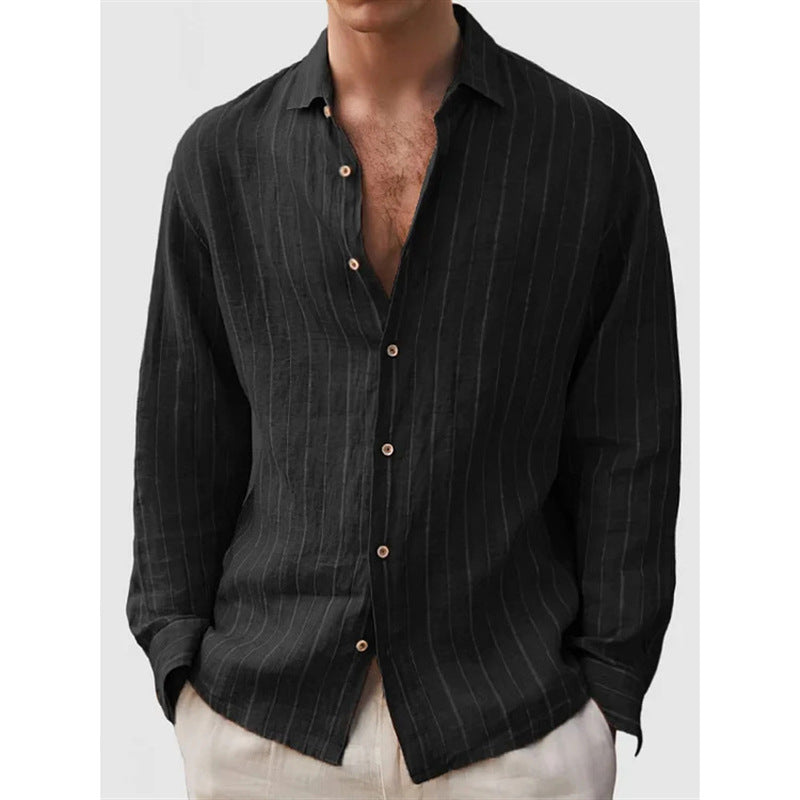 Long Sleeve Men's Shirt Striped Print