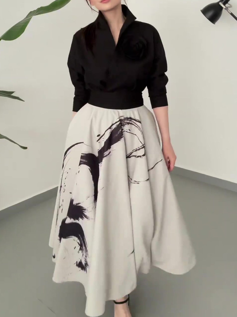 Vintage Three-layer Tulle Print Skirt