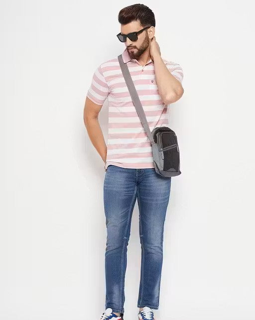 Men Polo Collar Striper T Shirt