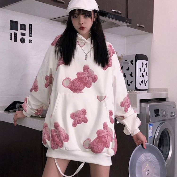 Full print bear hoodie sweatshirt