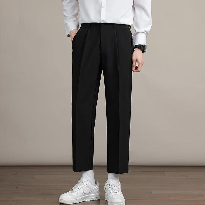 Mens Solid Color Minimalism Straight Cut Dress Pants