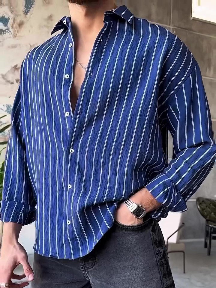 Men's Casual Striped Long-sleeved Shirt