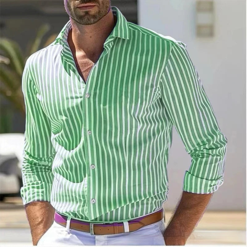 Men's Slim Striped Long Sleeve Shirt Youth Fashion
