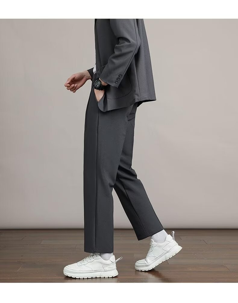 Mens Solid Color Minimalism Straight Cut Dress Pants