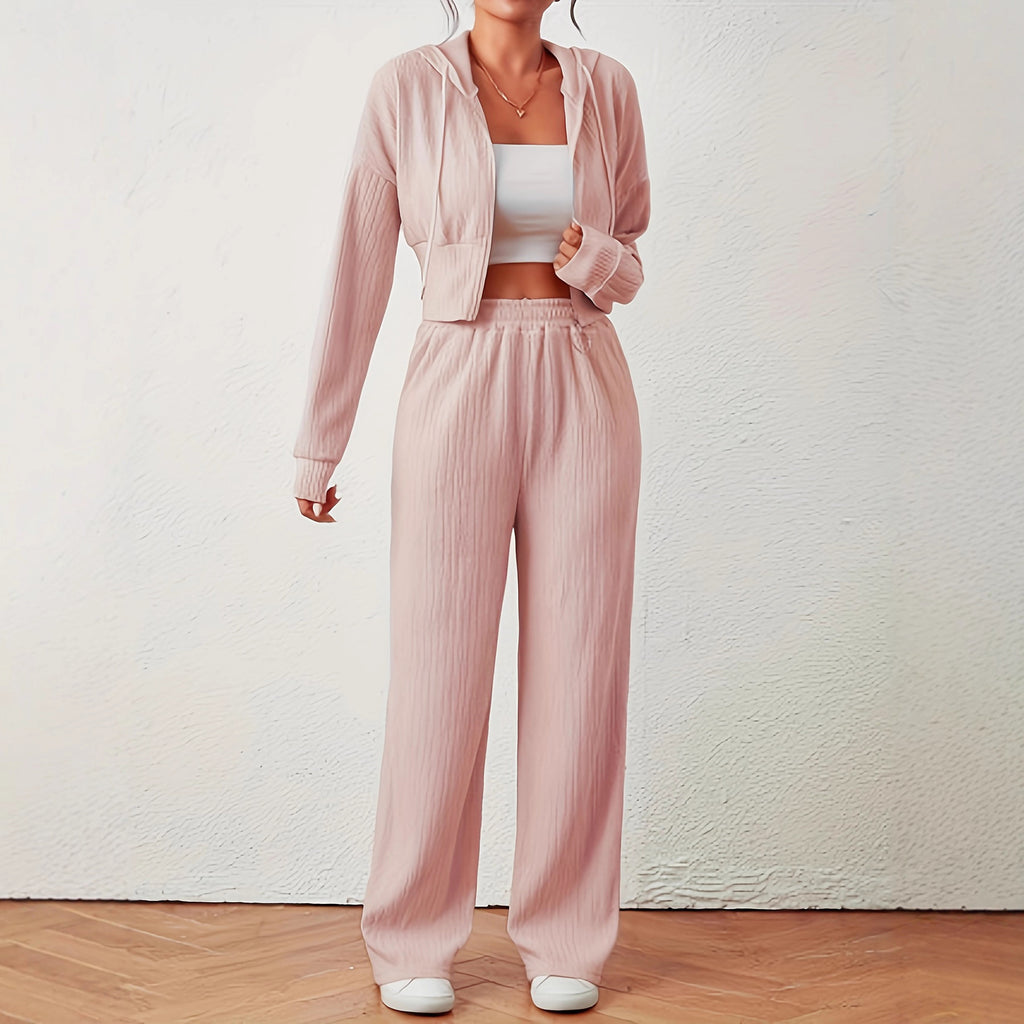 Women's Solid Color Top And Pants Set