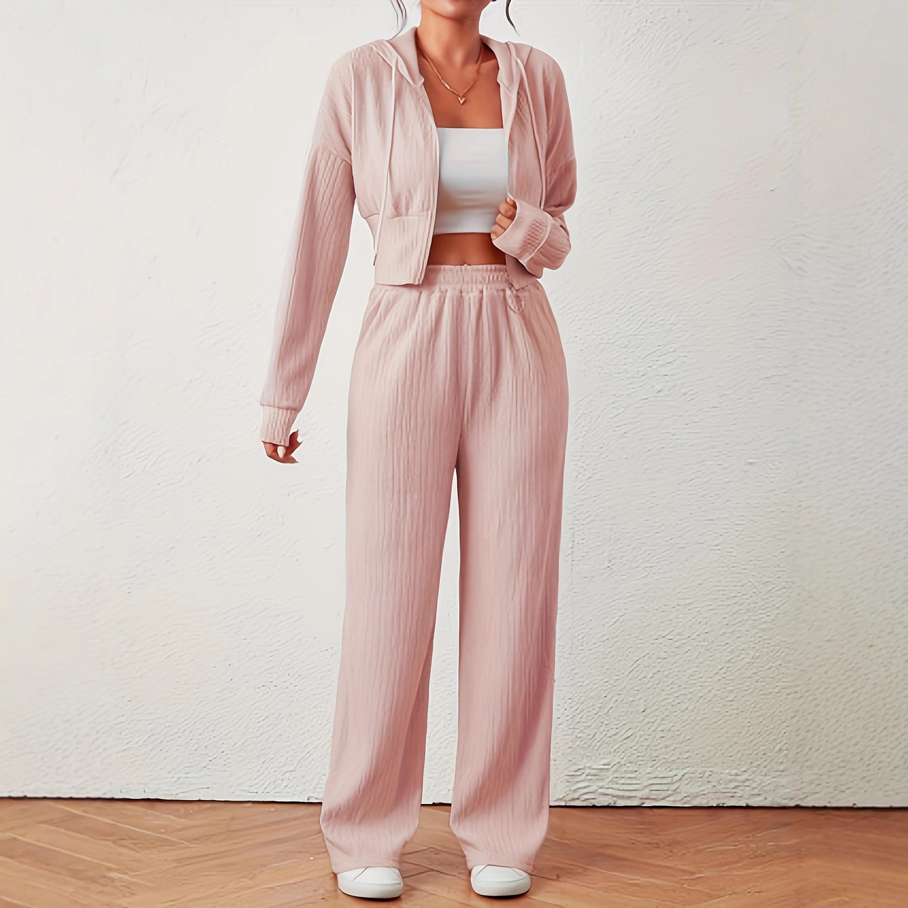 Women's Solid Color Top And Pants Set