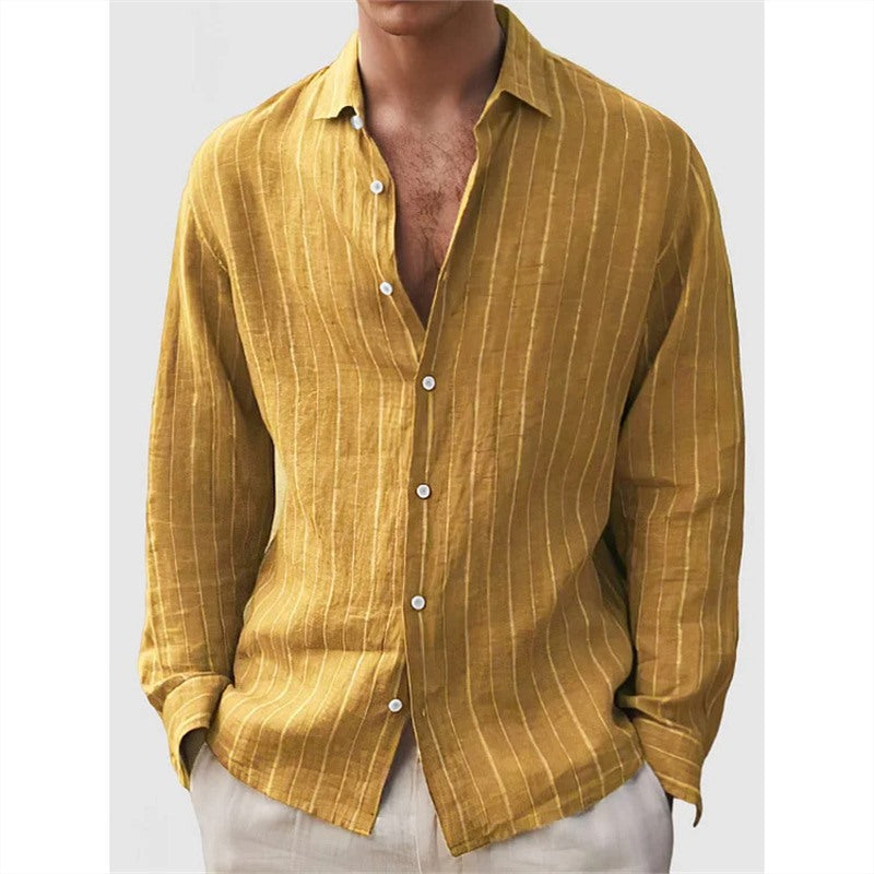Long Sleeve Men's Shirt Striped Print