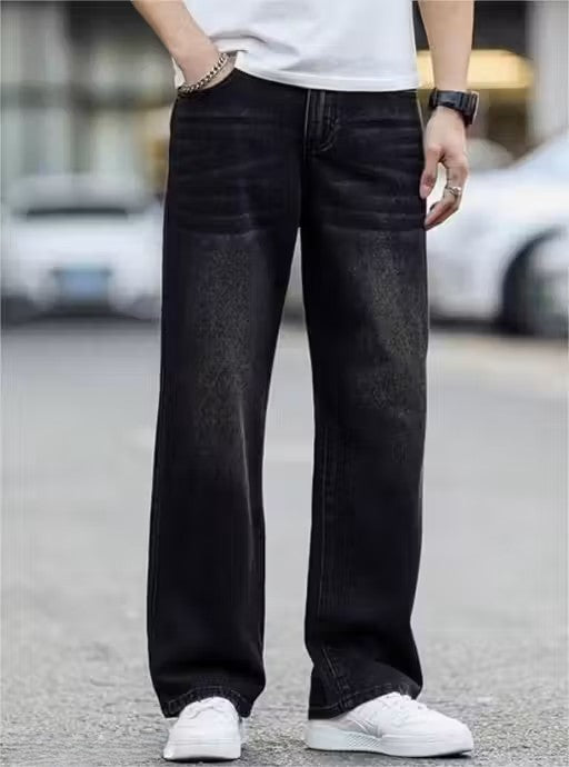 MENS BAGGY WHISKER BLACK PURE DENIM JEANS