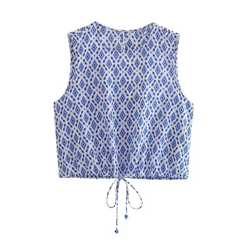 Women's Fashion Graceful Bow Decorative Printed Top Pants