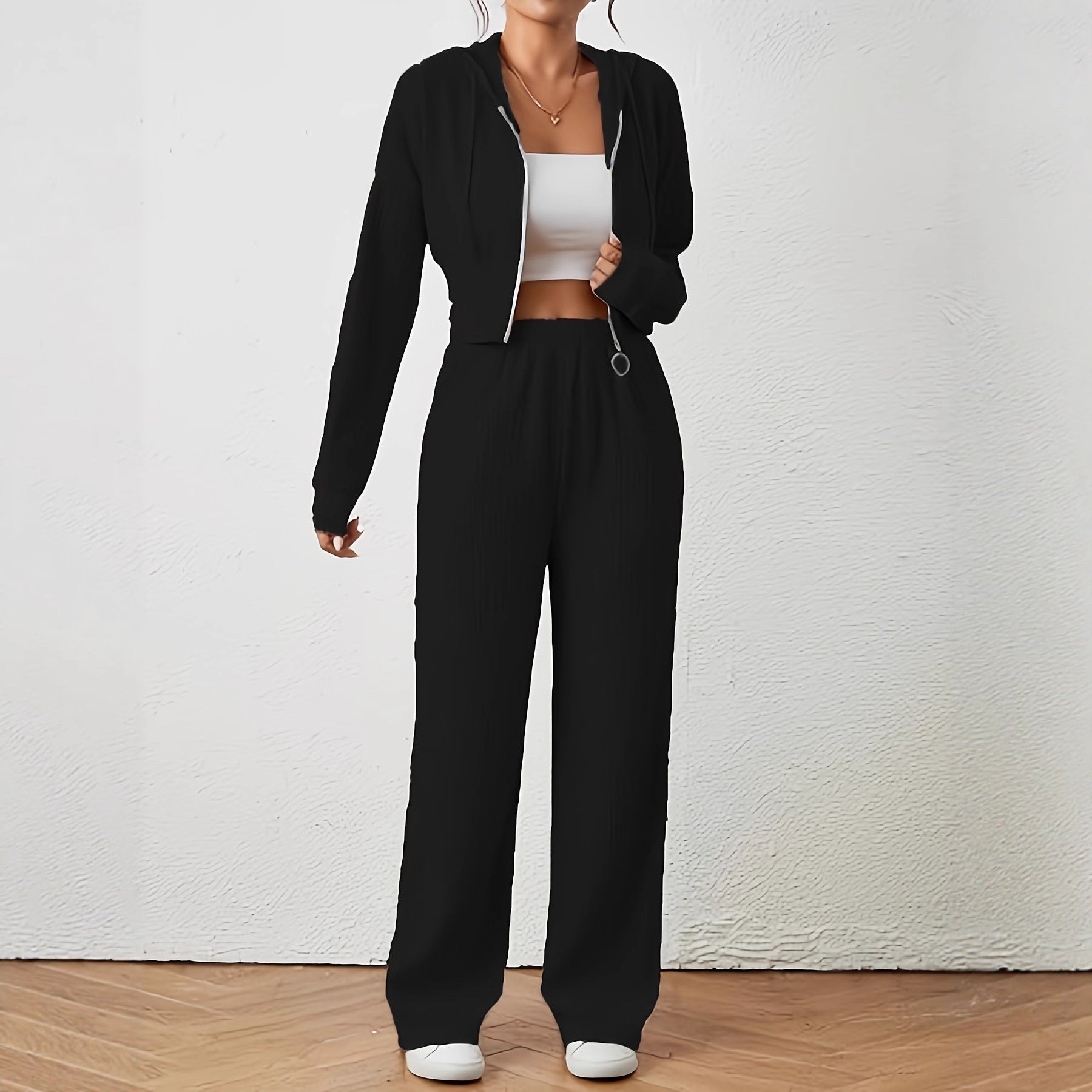 Women's Solid Color Top And Pants Set