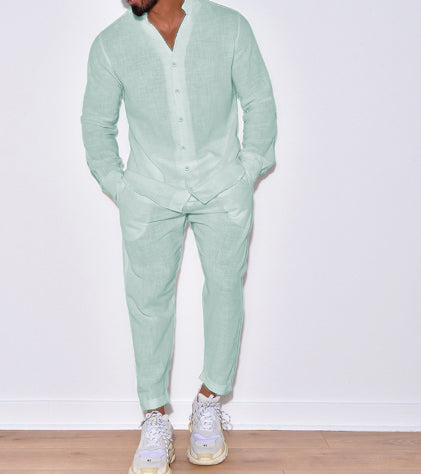 Men's Linen Solid Color Lounge Suit Long Sleeves