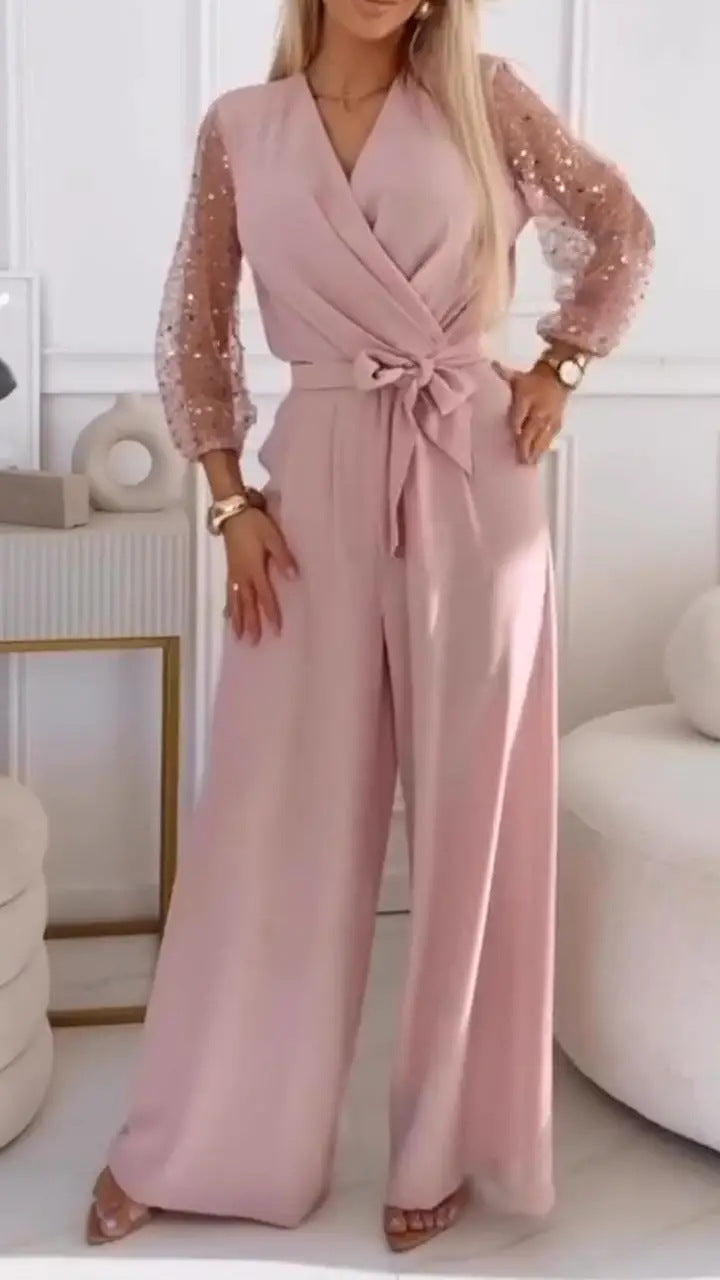 Sequined Top Wide Leg Pants Casual Suit Women