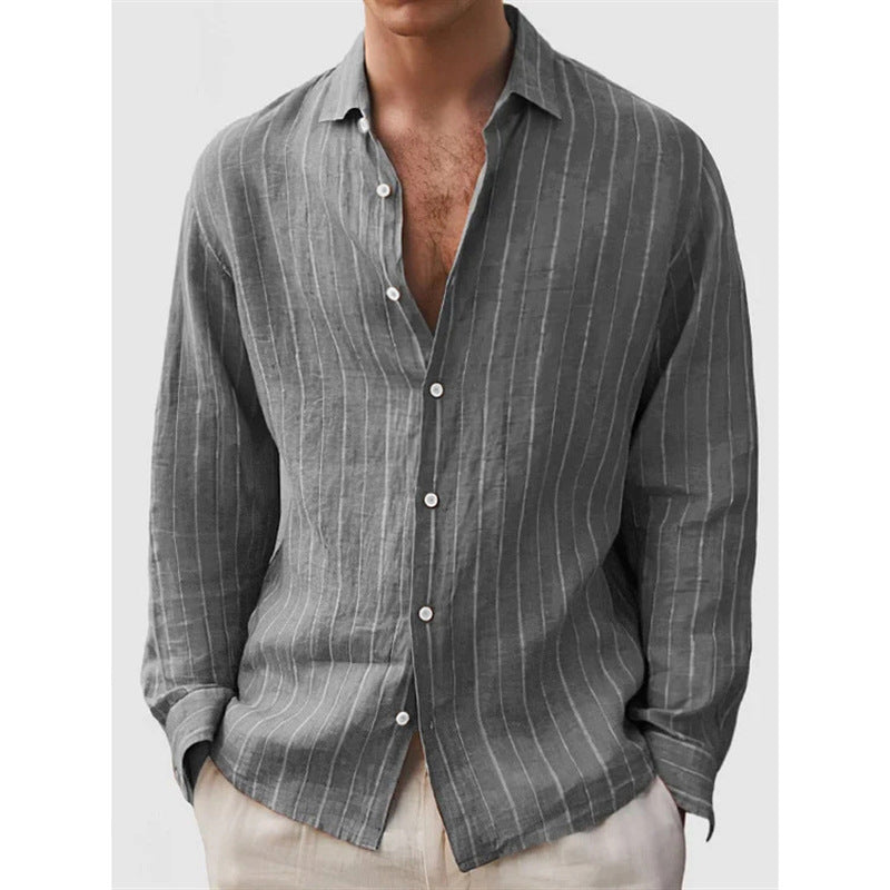 Long Sleeve Men's Shirt Striped Print
