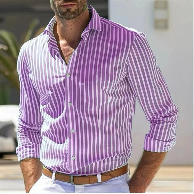 Men's Slim Striped Long Sleeve Shirt Youth Fashion