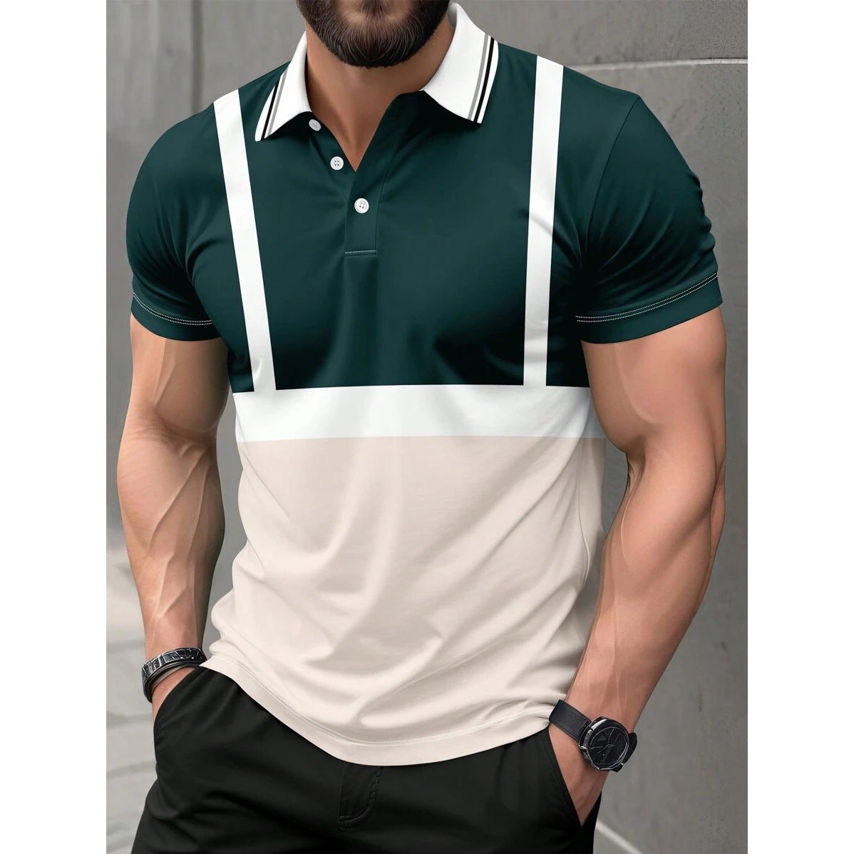 Mens Spring Summer Street-Style Lapel T-Shirt