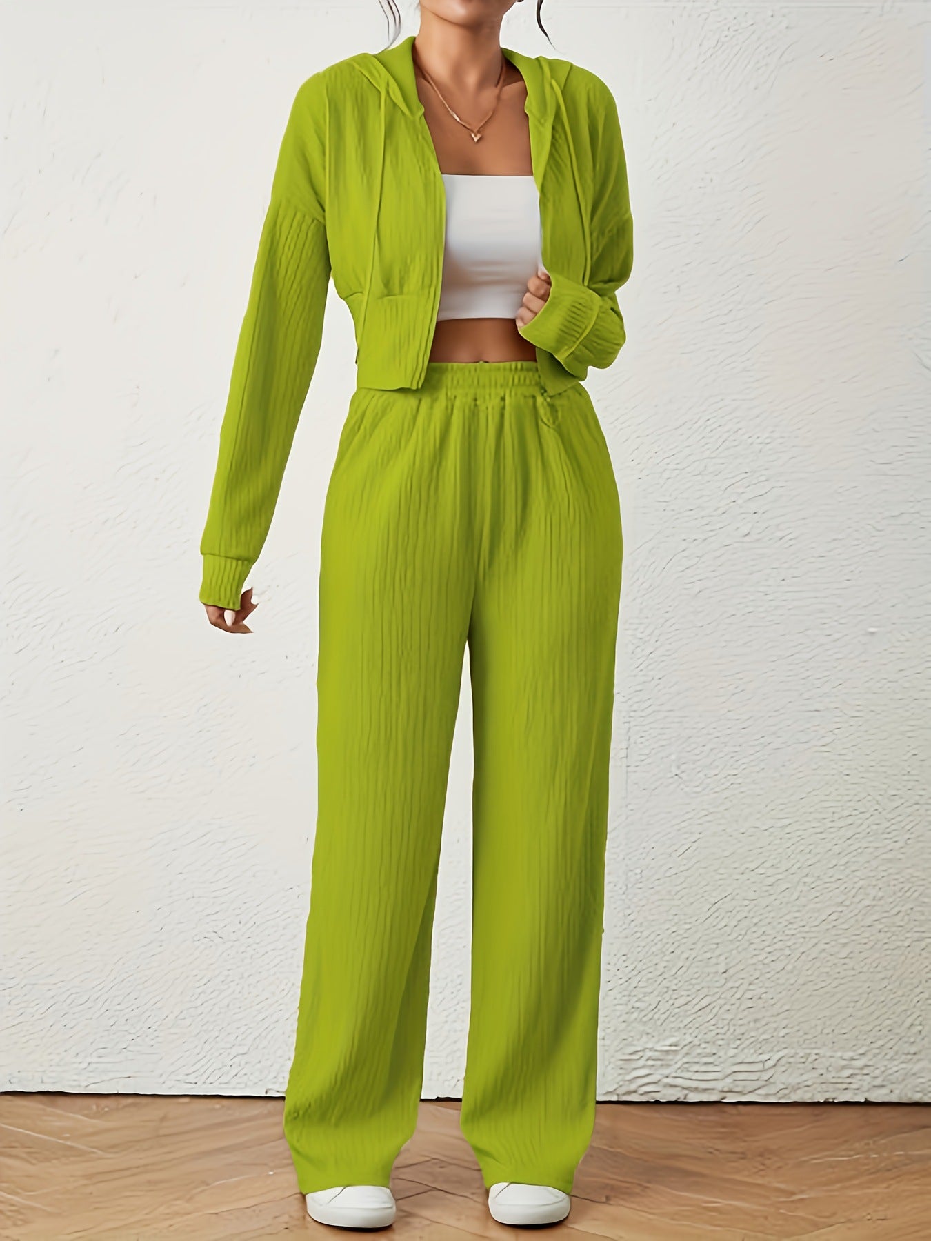 Women's Solid Color Top And Pants Set