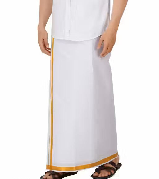 MENS UNSTITCHED GOLDEN BORDER 2 METER DHOTI