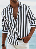 Men's Yarn-dyed Striped Casual Loose Long-sleeved Shirt