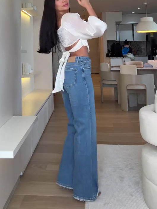 Glitter Long Sleeve Lace Up Crop Shirt