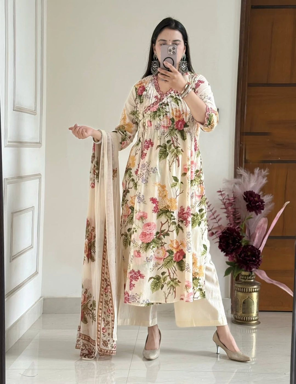 Pure Cotton embroidery print kurti with pant