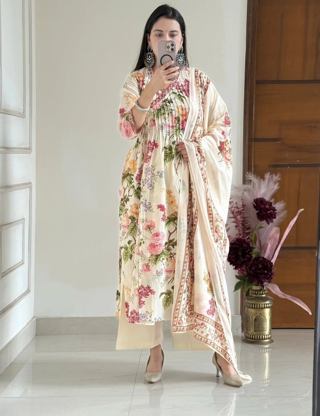 Pure Cotton embroidery print kurti with pant