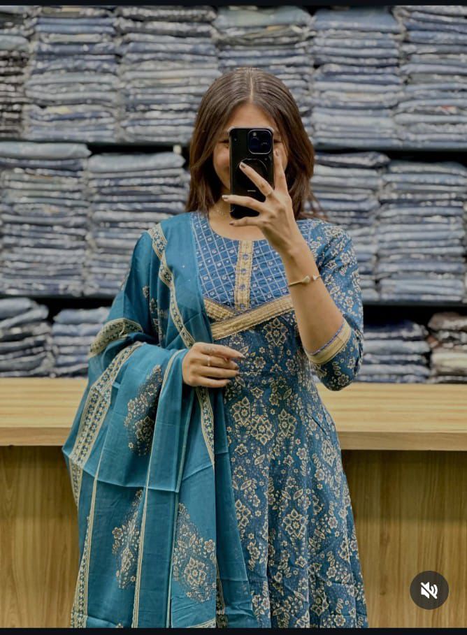 Women's printed cotton kurta pant or dupatta set