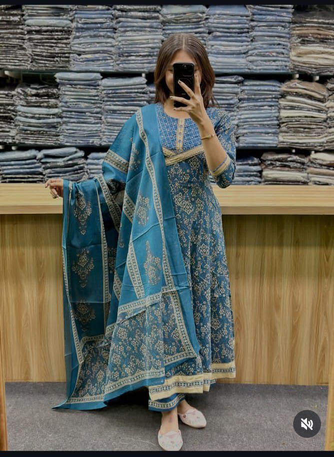 Women's printed cotton kurta pant or dupatta set