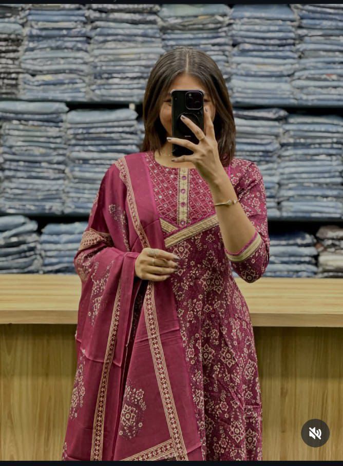 Women's printed cotton kurta pant or dupatta set