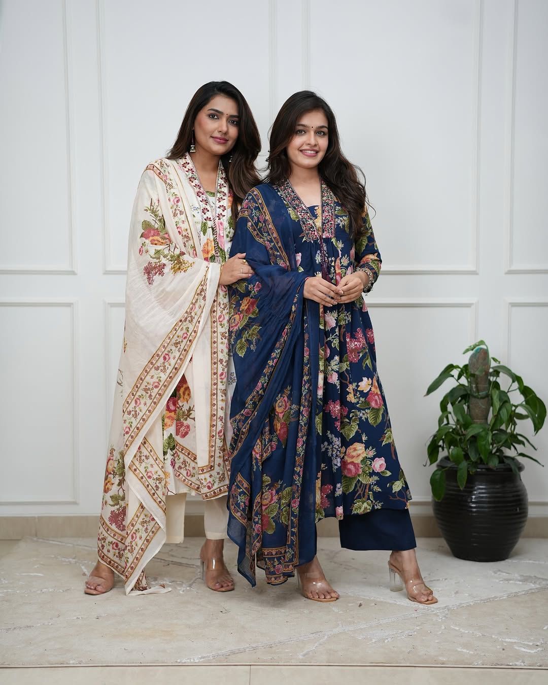 Pure Cotton embroidery print kurti with pant and mulmul printed dupatta