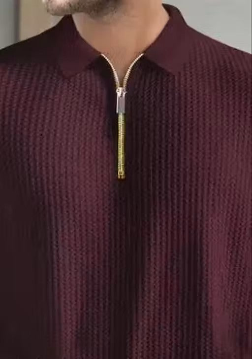 Men Polo Neck Full Sleeve Cotton Blend Regular Tshirt