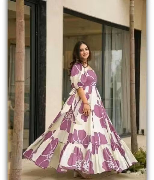 Floral Printed Flared Rayon Maxi Dress