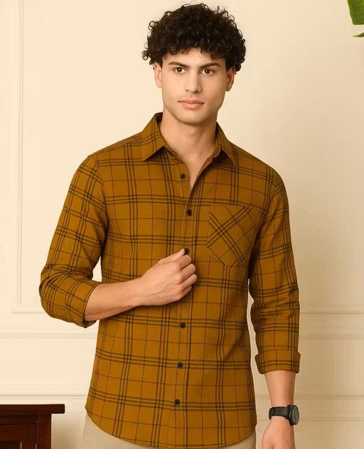 Men's Brown Checked Cotton Casual Shirt