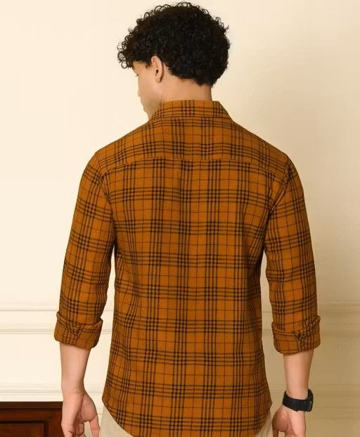 Men's Brown Checked Cotton Casual Shirt