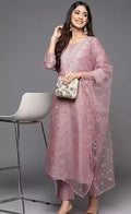 Pink Color Women Kurta Pant Dupatta Set