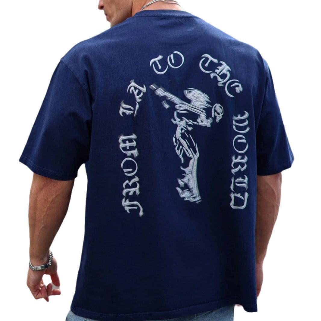 Men's Oversized Trendy Printed Short Sleeve Sports Fitness T-shirt