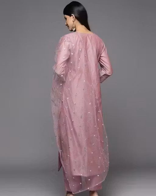 Pink Color Women Kurta Pant Dupatta Set