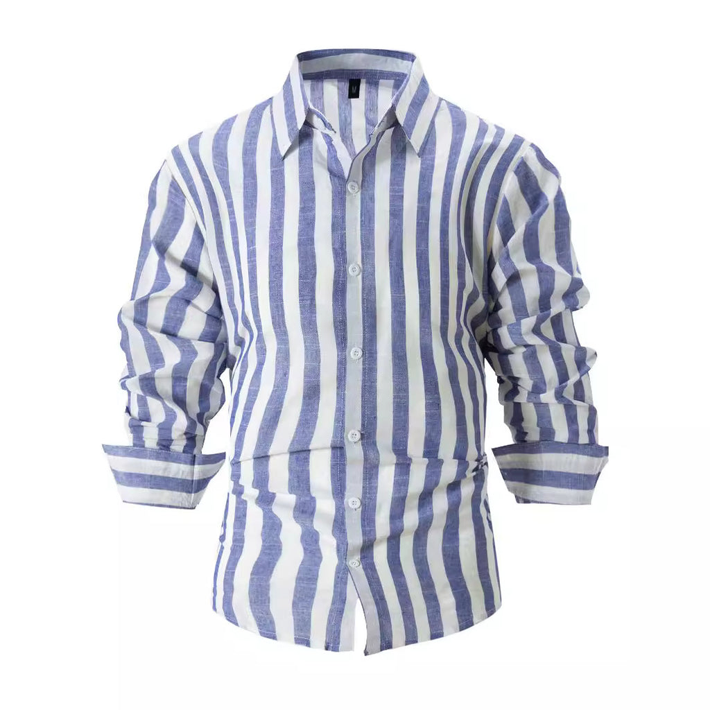 Men's Yarn-dyed Striped Casual Loose Long-sleeved Shirt