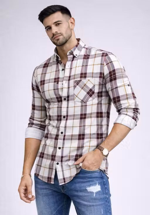 Maroon color vintage square printed shirts