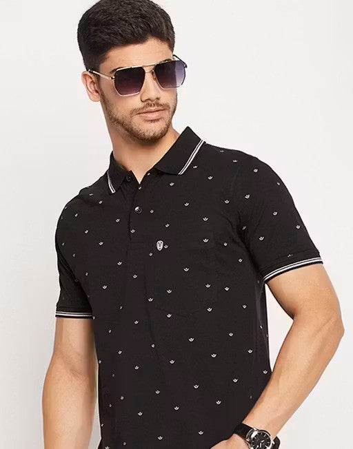 Men's Cotton Half Sleeves Printed Polo Neck T-shirt