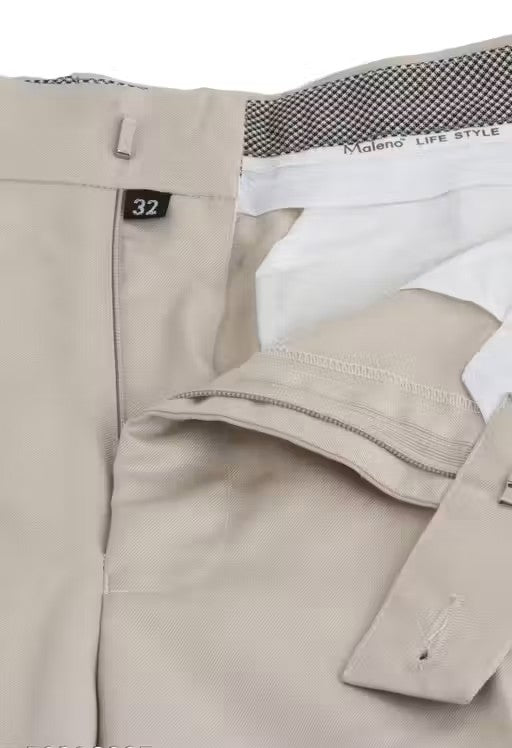 Maleno Men's Solid Cream Trousers