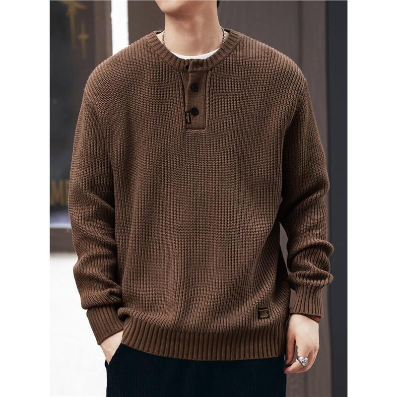 Vintage-style, Relaxed-fit, Thickened Vertical-striped Workwear Pullover Sweater